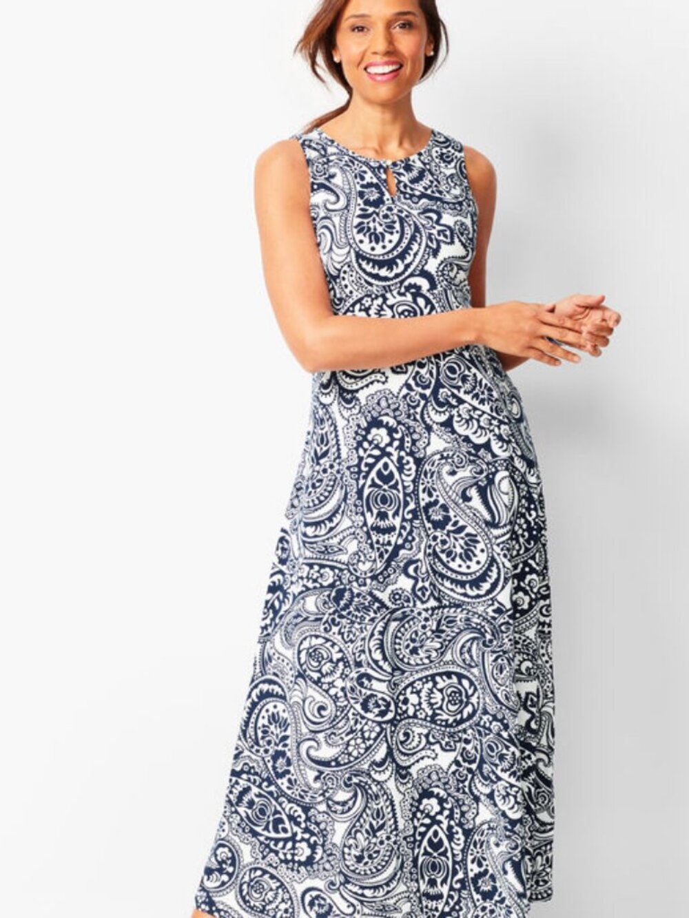 Like New Women's Sz M Talbots Paisley Knit Jersey Maxi Dress